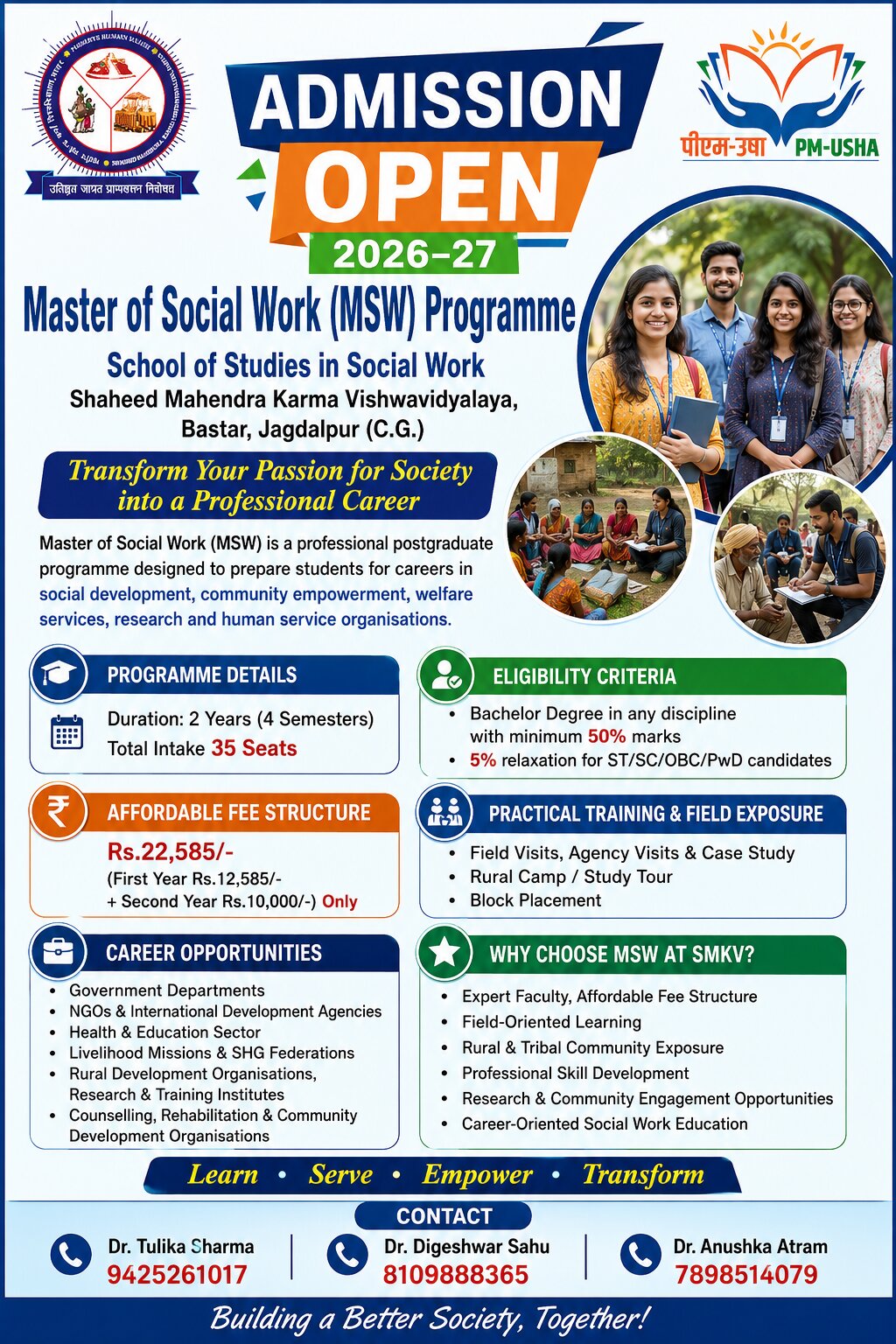 Admission Open 2026-27 Courses Offered by SOS in Social Work Department